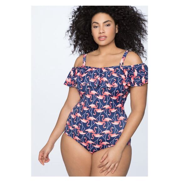 Eloquii Blue&Pink Flamingo Print One Piece Swimsuit Sz.14W - Picture 1 of 16